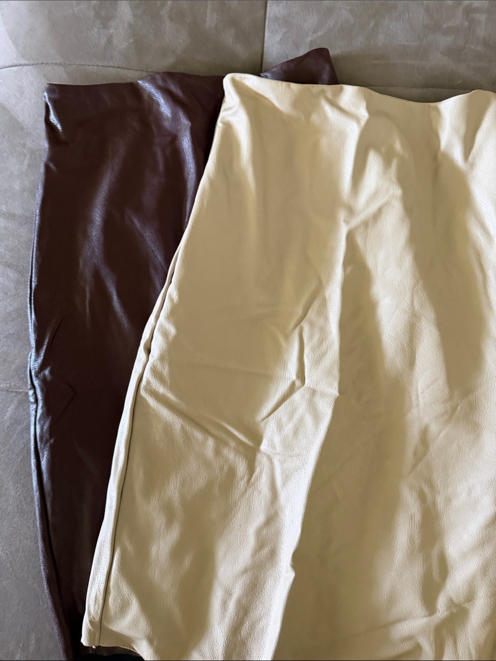 Commando Cream and Brown Faux Leather Mini Skirts -  buy both for $30.